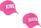 King and queen fun pet roze voor koppels / bruidspaar - cadeau baseball cap - carnaval fun accessoire / Koningsdag / huwelijk