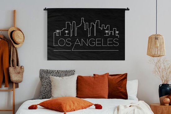 Tapisserie Villes du monde - Skyline Los Angeles noir Tapisserie en coton 120x80 cm - Tapisserie avec photo
