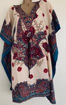 Dames kaftan/tuniek met bloemenprint one size  36-48 beige/rood/turqoise