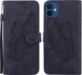 Retro Skin Feel Butterflies Embossing Horizontale Flip Leather Case met houder & kaartsleuven & portemonnee voor iPhone 12 mini (zwart)