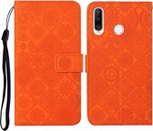 Voor Huawei P30 lite Etnische stijl Reliëfpatroon Horizontale flip lederen hoes met houder & kaartsleuven & portemonnee & lanyard (oranje)