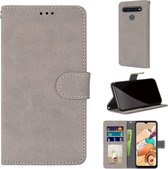 Voor LG K41S / K51S Retro Frosted Horizontale Flip PU lederen tas met houder & kaartsleuven & portemonnee & fotolijst (grijs)