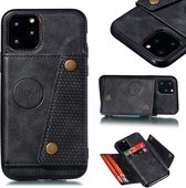 Voor iPhone 12 Pro Max lederen beschermhoes met houder en kaartsleuven (zwart)