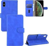 Voor iPhone XS Max Effen kleur Huidgevoel magnetische gesp Horizontale flip kalftextuur PU lederen tas met houder & kaartsleuven & portemonnee (blauw)