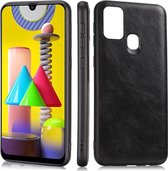 Voor Samsung Galaxy M31 Crazy Horse Textured Calfskin PU + PC + TPU Case (Zwart)