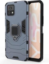 Voor vivo Y52s 5G PC + TPU schokbestendige beschermhoes met magnetische ringhouder (marineblauw)