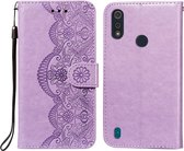 Voor Motorola Moto E6s (2020) Flower Vine Embossing Pattern Horizontale Flip Leather Case met Card Slot & Holder & Wallet & Lanyard (Purple)