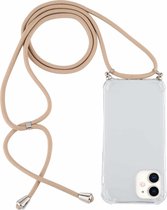 Voor iPhone 12 mini vierhoekige schokbestendige transparante TPU-hoes met draagkoord (goud)
