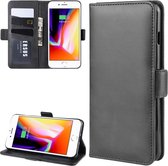 Dubbelzijdige magnetische gesp horizontale lederen flip-hoes voor iPhone 8 Plus / 7 Plus, met houder en kaartsleuven en portemonnee en fotolijst (zwart)