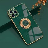 6D Galvaniseren volledige dekking siliconen beschermhoes met magnetische ringhouder voor iPhone 11 Pro (donkergroen)