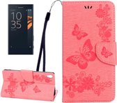 Voor Sony Xperia XA Ultra Vlinders Embossing Horizontale Flip Leren Case met Houder & Kaartsleuven & Portemonnee & Lanyard (Roze)
