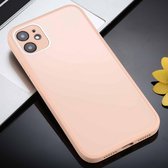 Effen kleur glas + siliconen beschermhoes voor iPhone 12 mini (roze)