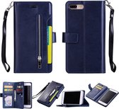 Voor iPhone 8 Plus & 7 Plus Multifunctionele Rits Horizontale Flip Leren Case met Houder & Portemonnee & 9 Kaartsleuven & Lanyard (Blauw)