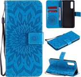 Voor OPPO Reno3 Pro 4G Sun Embossing Pattern Horizontale Flip Leather Case met Card Slot & Holder & Wallet & Lanyard (Blue)