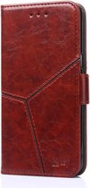Voor OnePlus 7 Geometrisch stiksel Horizontaal Flip TPU + PU lederen hoesje met houder & kaartsleuven en portemonnee (donkerbruin)