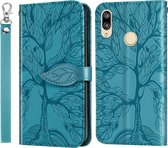 Voor Huawei P smart 2019 Life of Tree Embossing Pattern Horizontale Flip lederen hoes met houder & kaartsleuf & portemonnee & fotolijst & lanyard (blauw)