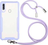 Voor Samsung Galaxy A20s acryl + kleur TPU schokbestendig hoesje met nekkoord (paars)