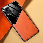 Voor Vivo S7 All-inclusive lederen + telefoonhoes van organisch glas met metalen ijzeren plaat (oranje)