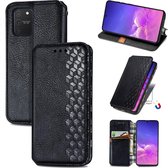 Voor Galaxy M80S / A91 / S10 Lite Cubic Grid Pressed Horizontal Flip Magnetic Leather Case met houder & kaartsleuven & portemonnee (zwart)