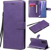 Voor Samsung Galaxy Note20 effen kleur horizontaal Flip PU lederen tas met houder & kaartsleuven & portemonnee & lanyard (paars)
