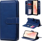 Voor OPPO A8 / A31 (2020) Multifunctionele magnetische koperen gesp Horizontale flip-lederen tas in effen kleur met 10 kaartsleuven & portemonnee & houder & fotolijst (donkerblauw)