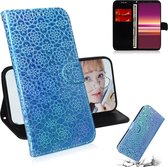 Voor Sony Xperia 5 Effen Kleur Kleurrijke Magnetische Gesp Horizontale Flip PU Lederen Case met Houder & Kaartsleuven & Portemonnee & Lanyard (Blauw)