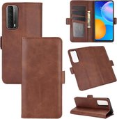 Voor Huawei P smart 2021 Dubbelzijdige magnetische gesp Horizontale flip lederen tas met houder & kaartsleuven en portemonnee (bruin)