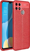 Voor OPPO A15 Litchi Texture TPU schokbestendig hoesje (rood)