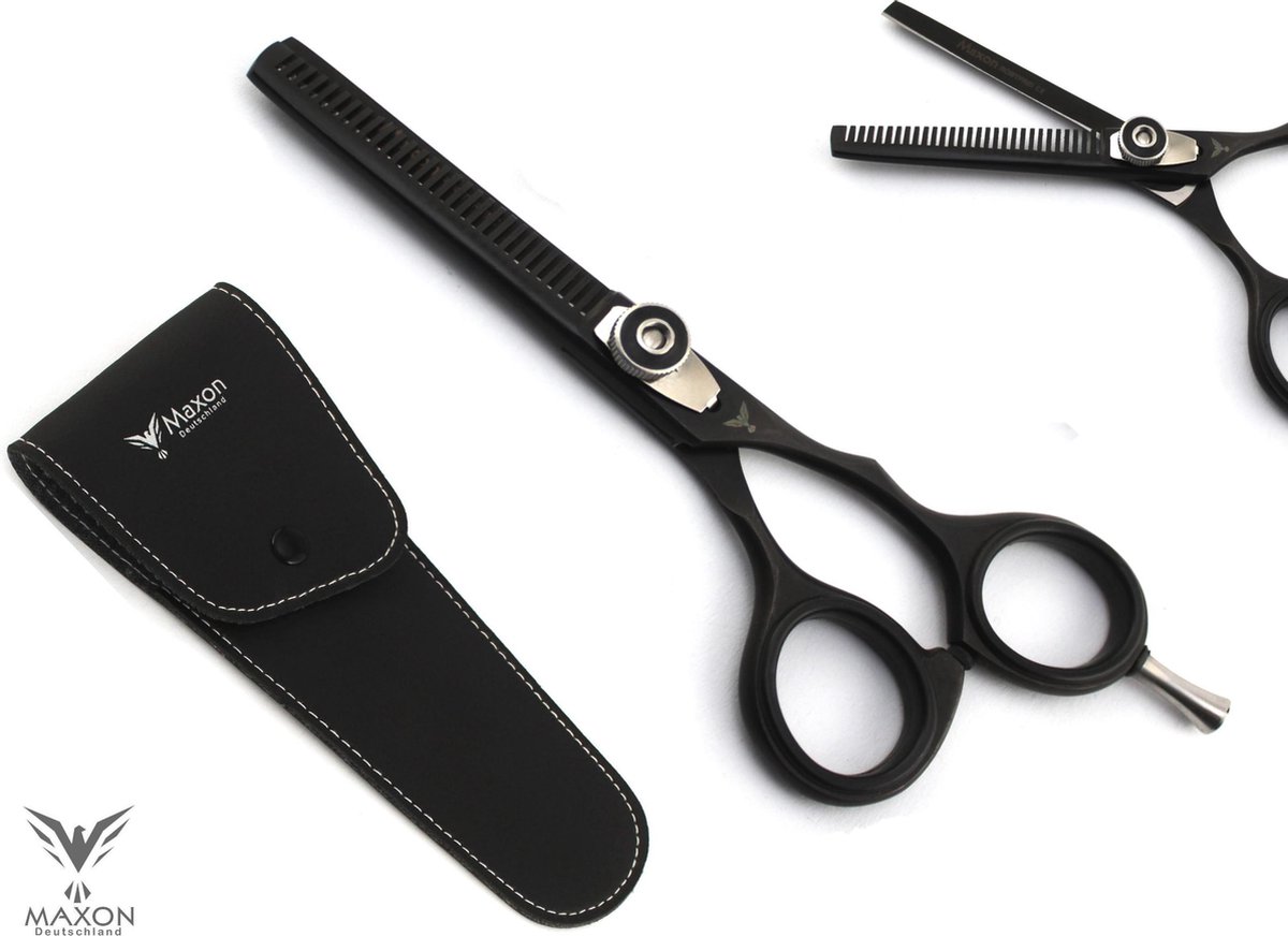 Maxon Deutschland Uitdunschaar – Effileerschaar voor Rechtshandigen – Matzwart RVS – 15cm 5.5" – Incl. Bewaar Etui