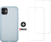 BMAX 2-pack iPhone 11 glazen screenprotector incl. lichtblauw latex softcase hoesje