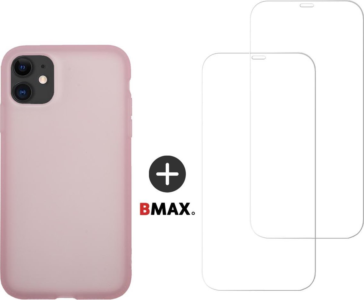 BMAX Telefoonhoesje geschikt voor iPhone 11 - Latex softcase hoesje roze - Met 2 screenprotectors