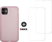 BMAX Telefoonhoesje voor iPhone 11 - Latex softcase hoesje roze - Met 2 screenprotectors
