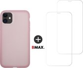 BMAX Telefoonhoesje geschikt voor iPhone 11 - Latex softcase hoesje roze - Met 2 screenprotectors