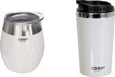 Koffiebeker to go - Espresso beker to go - Transportbeker - Metaal - Roestvrij staal - WIT - Lekvrij - 2 in 1 - 350 ML en 220 ML