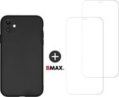 BMAX Telefoonhoesje voor iPhone 11 - Siliconen hardcase hoesje zwart - Met 2 screenprotectors