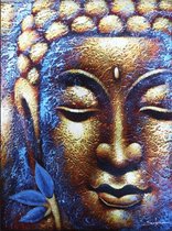 Boeddha Schilderij - Gouden Gezicht & lotusbloem - 80x60cm