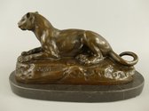 Bronzen beeld - Liggende luipaard - Dierenrijk - 13 cm hoog