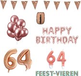 64 jaar Verjaardag Versiering Pakket Rosé Goud
