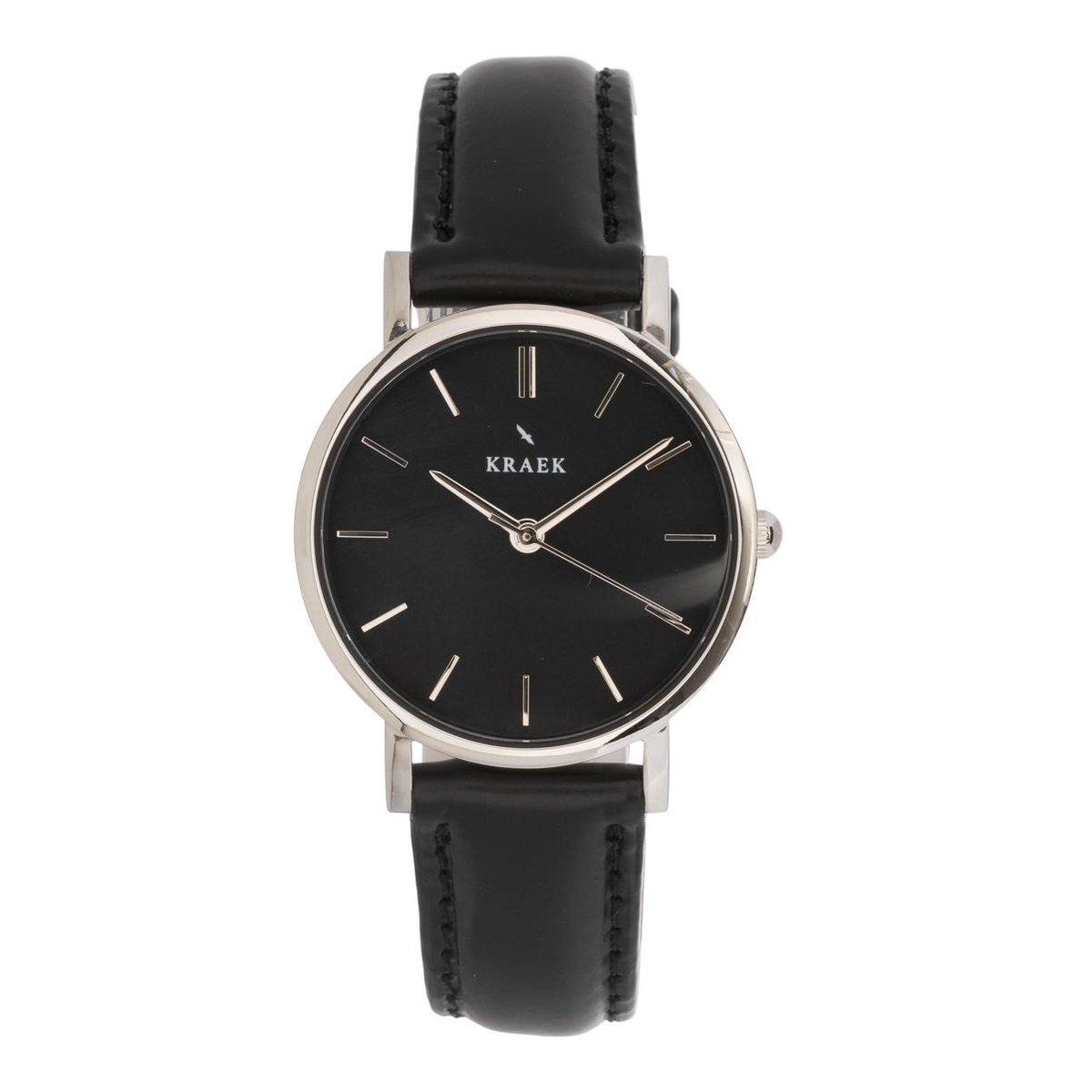 KRAEK Jules Zilver Zwart 32 mm | Dames Horloge | Zwart leren horlogebandje | Minimaal Design | Solis collectie