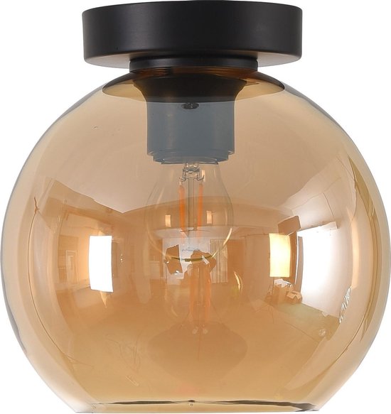 Plafondlamp Marino 20cm Amber - Ø20cm - E27 - IP20 - Dimbaar > plafoniere  amber glas |... | bol.com