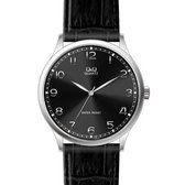 Q&Q by CITIZEN model gu44j803y zilverkleurig heren horloge met duidelijke wijzerplaat en zwart lederen band