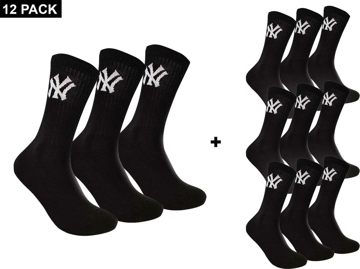 New York Yankees - 12-Pack Crew Socks - Sportsokken 12-Pack - 43 - 46 - Zwart