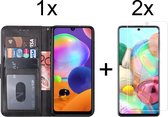 Samsung A32 4G Hoesje - Samsung Galaxy A32 4G hoesje bookcase zwart wallet case portemonnee book case hoes cover - 2x Samsung A32 4G screenprotector