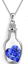 Verzilverde Ketting met hart in fles| Sieraden | Donker Blauw | Liefde | Trendy Cadeau| Hanger