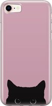 iPhone SE 2020 hoesje - Zwarte kat - Soft Case Telefoonhoesje - Print - Roze