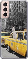 Samsung Galaxy S21 siliconen hoesje - Lama in taxi - Soft Case Telefoonhoesje - Grijs - Print