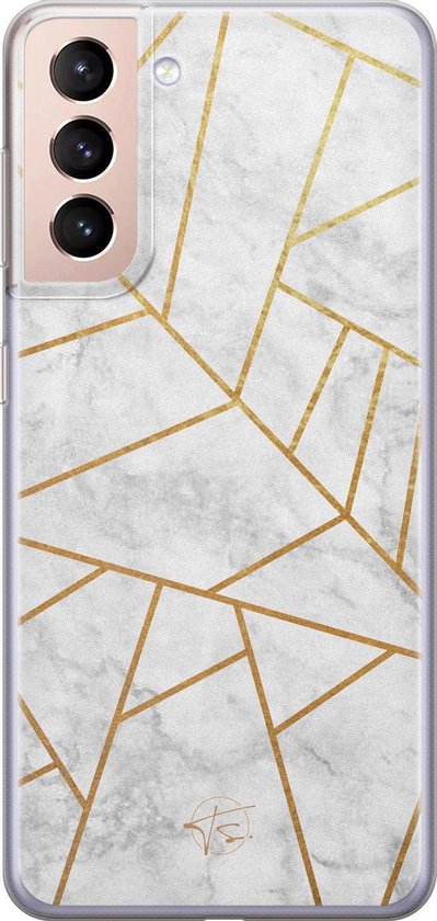 Hoesje geschikt voor Samsung Galaxy S21 - Geometrisch marmer - Soft Case - TPU - Marmer - Grijs - Mooie Telefoonhoesjes