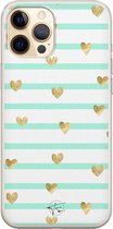 iPhone 12 Pro hoesje - Mint hartjes - Soft Case Telefoonhoesje - Print - Blauw