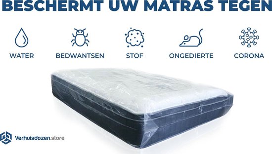 Matrashoes Plastic - Stevige Matraszak - Professionele Matrasbeschermer - Tweepersoons - Bescherming tijdens Verhuizen en Opslag -  260x180cm