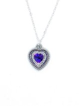 Ketting Meisje- Hart- Glitter- Strass- Paars- Zilver- Kind- LiLaLove